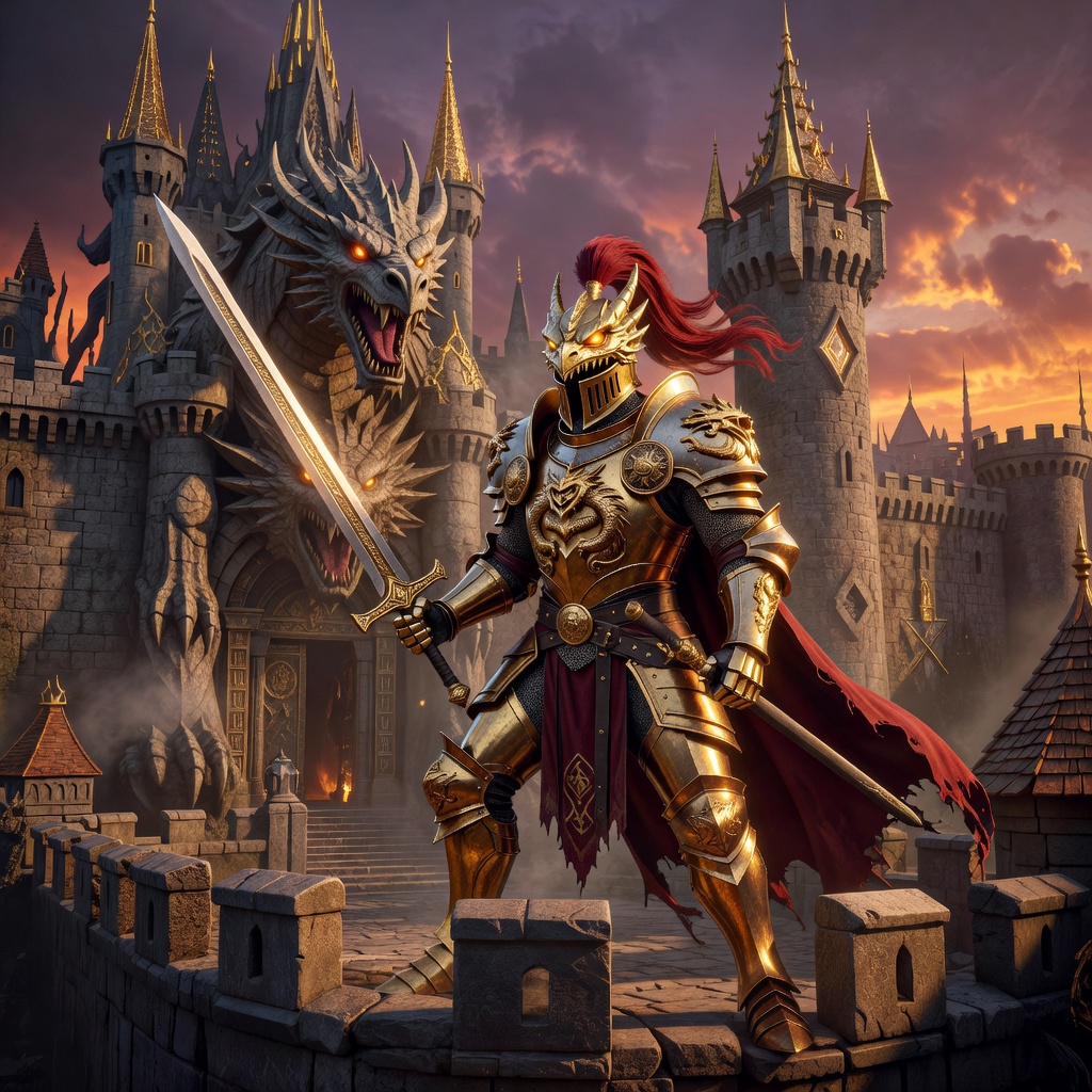 Golden Knight Slot medieval dragon fortress armored champion preview image